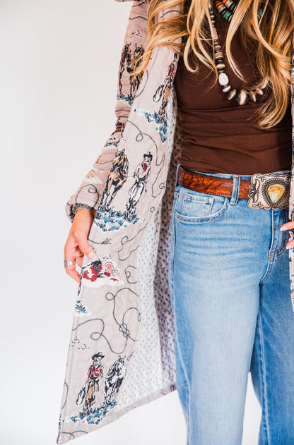 The Imani | Long Quilted Western Graphic Jacket