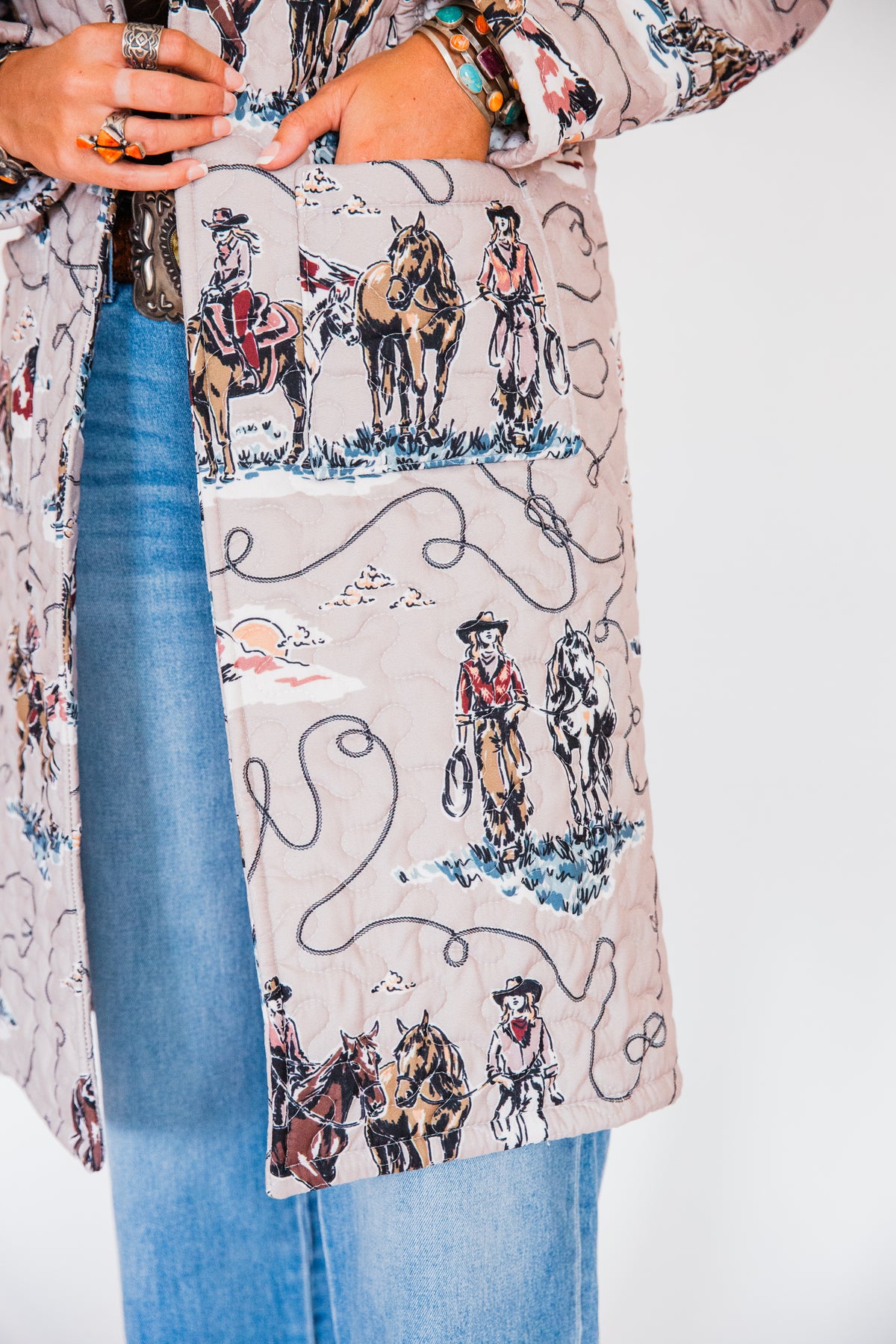 The Imani | Long Quilted Western Graphic Jacket