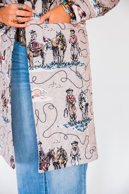 The Imani | Long Quilted Western Graphic Jacket