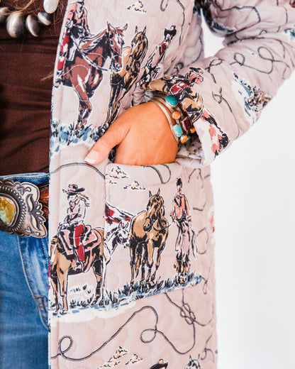 The Imani | Long Quilted Western Graphic Jacket