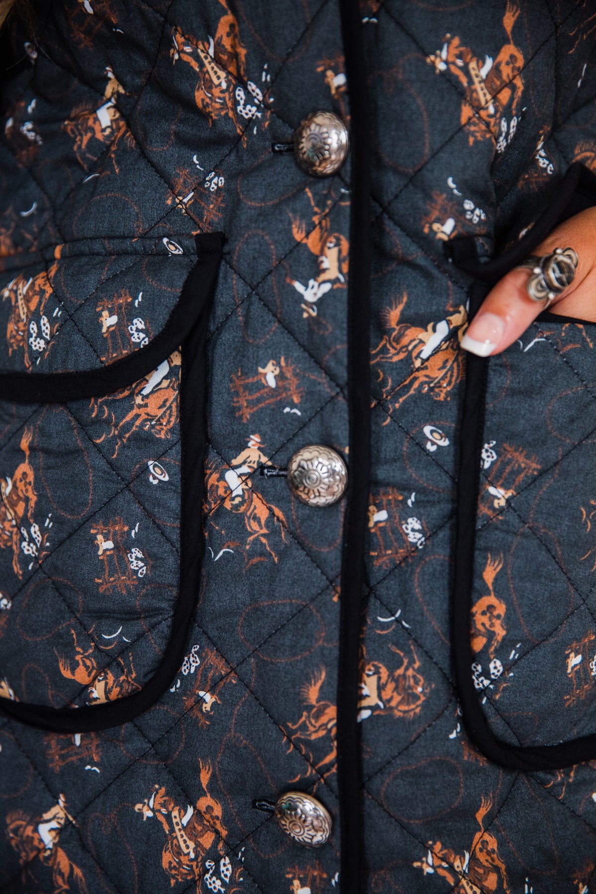 The Pizarro | Cowboy Print Quilted Long Coat by Tasha Polizzi