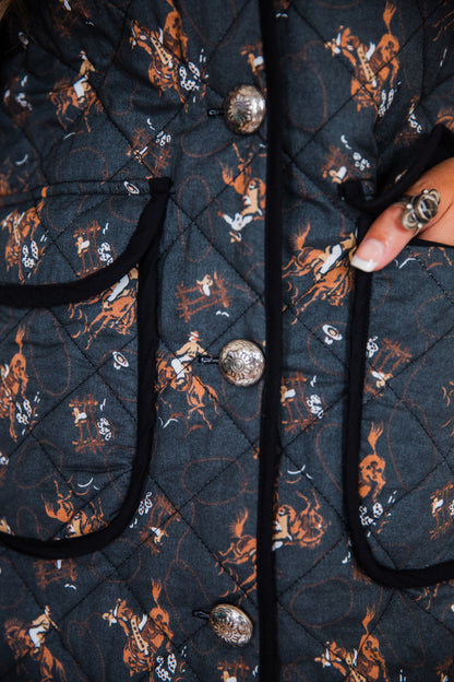 The Pizarro | Cowboy Print Quilted Long Coat by Tasha Polizzi