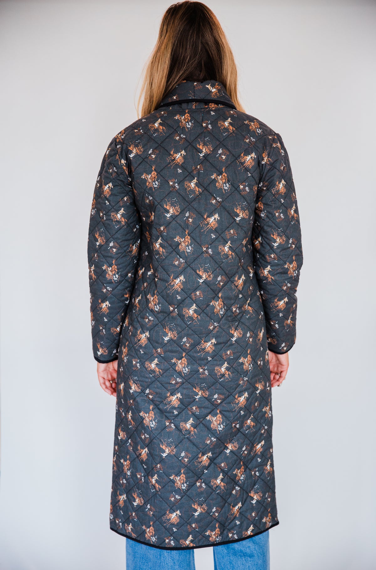 The Pizarro | Cowboy Print Quilted Long Coat by Tasha Polizzi