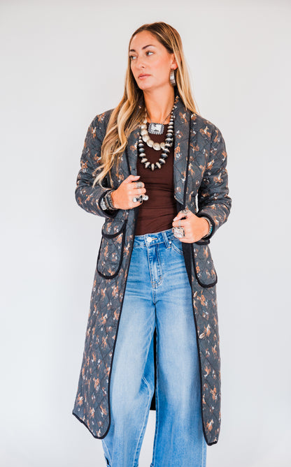 The Pizarro | Cowboy Print Quilted Long Coat by Tasha Polizzi