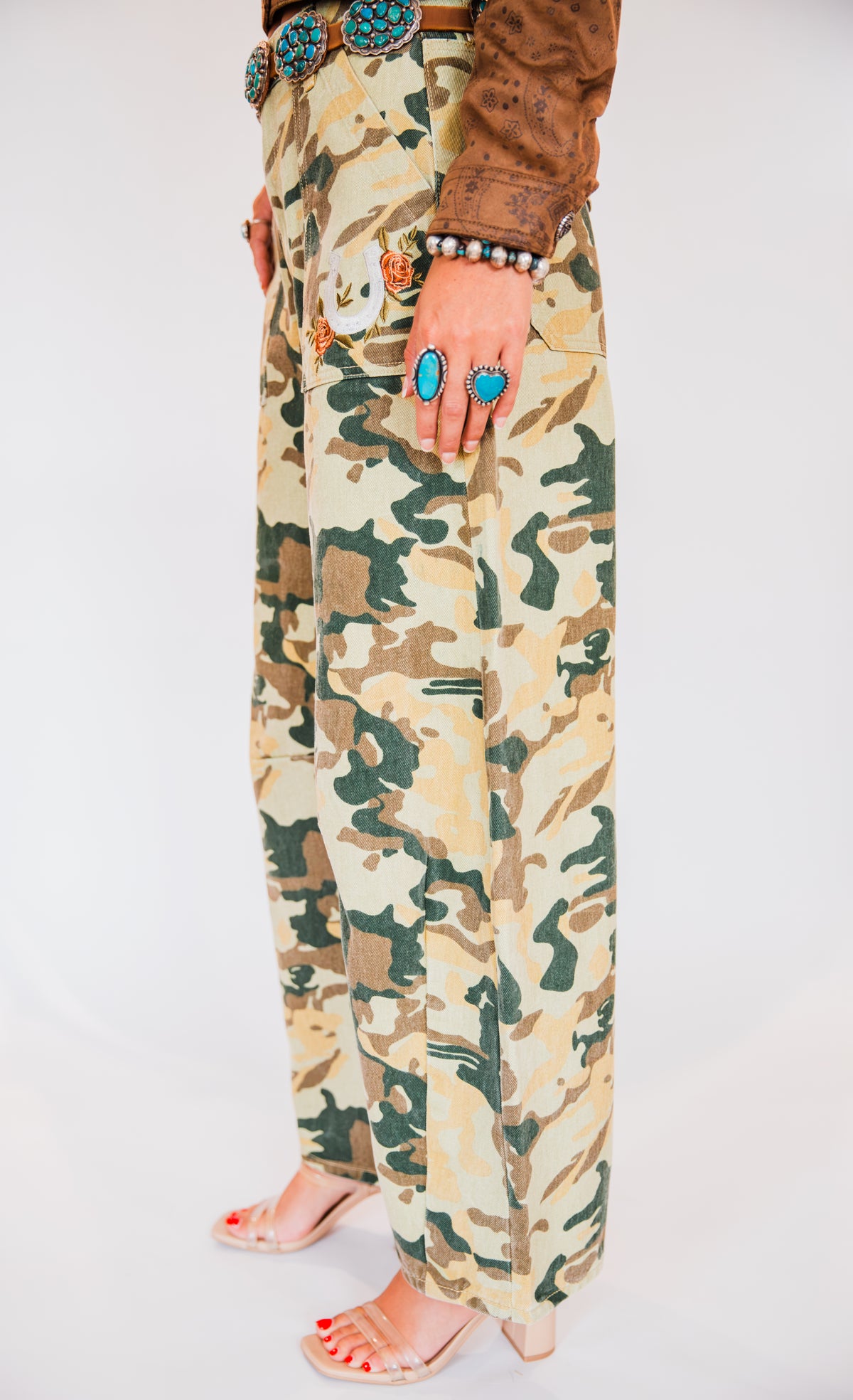 The Yoakum's | Camouflage Embroidered Barrel Leg Jeans