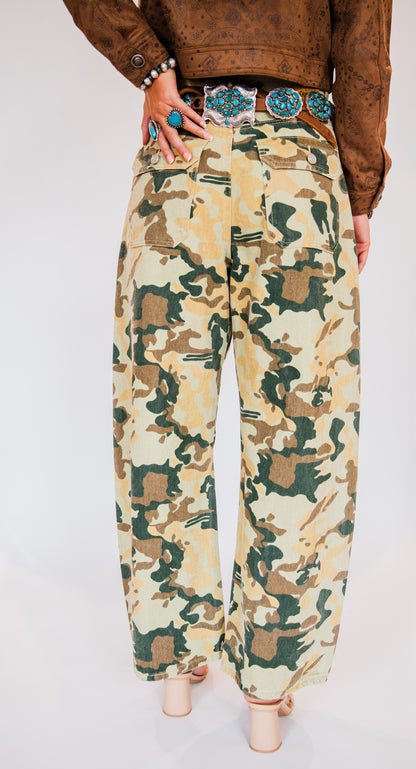 The Yoakum's | Camouflage Embroidered Barrel Leg Jeans