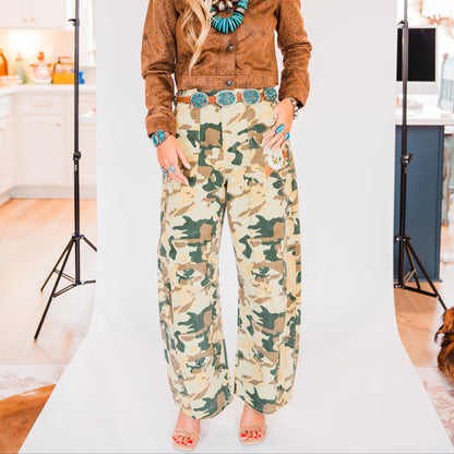 The Yoakum's | Camouflage Embroidered Barrel Leg Jeans