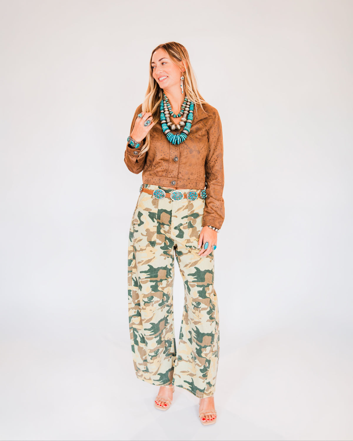 The Yoakum's | Camouflage Embroidered Barrel Leg Jeans