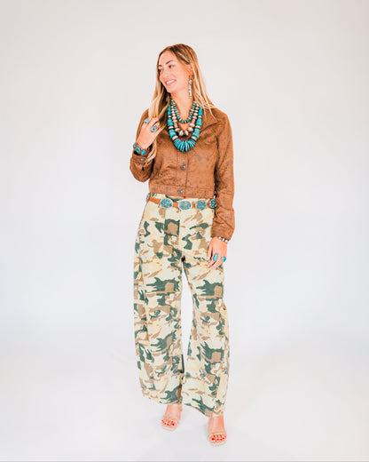 The Yoakum's | Camouflage Embroidered Barrel Leg Jeans