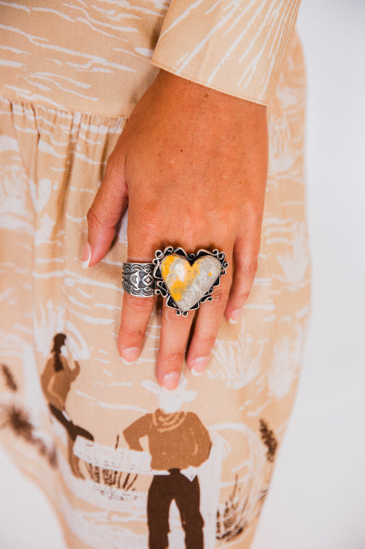 The Amelia | Bubble Bee Jasper Heart Ring Size 7.75 by Chimney Butte's Son