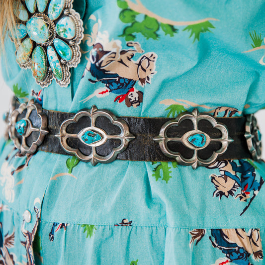The Amigo | Vintage Sand Cast and Kingman Turquoise Leather Belt
