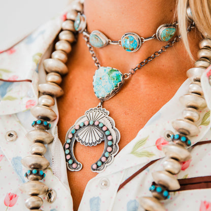 The Elva | Turquoise and Pink Conch Naja Necklace by Charles Johnson
