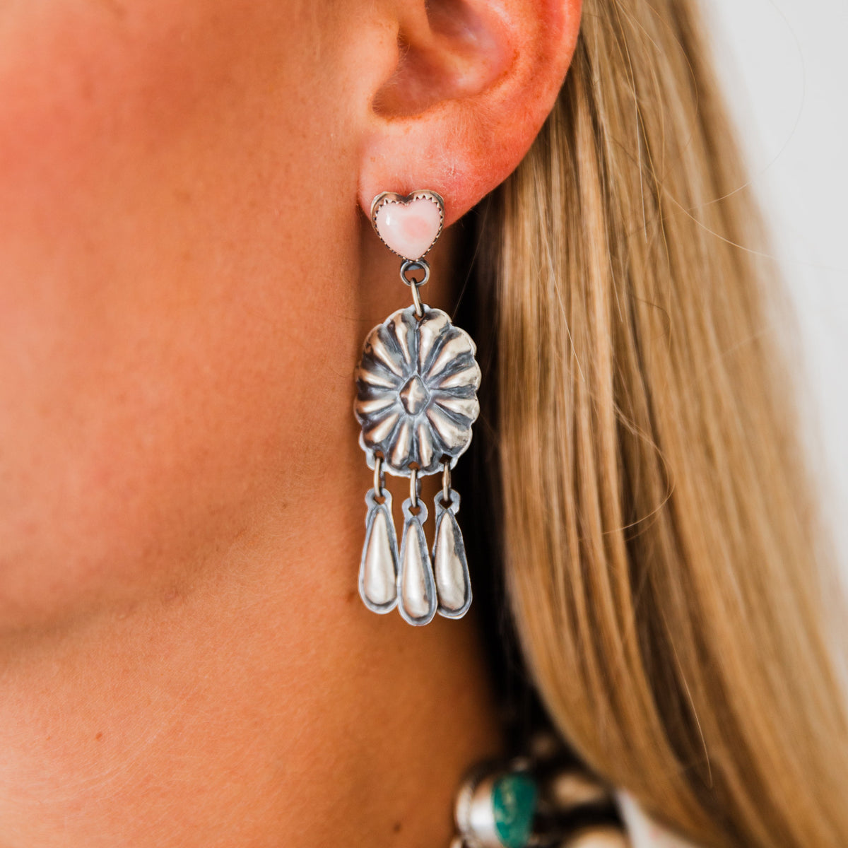 The Dixon’s | Pink Conch Heart Dangle Earrings by T. Yazzie