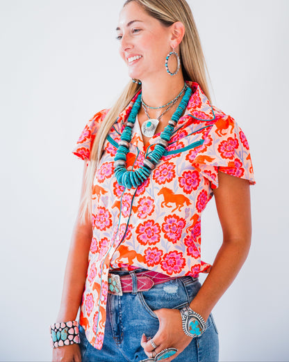 The Meadow | Pink Floral & Horse Pearl Snap