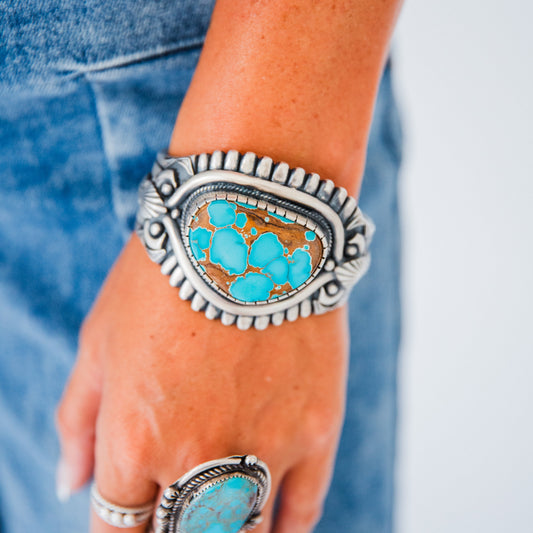 The Macho | Blue Royston Turquoise Ingot Silver Cuff by Derrick Gordon