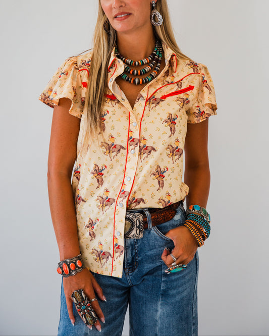 The Della | Yellow Floral Horse Pearl Snap