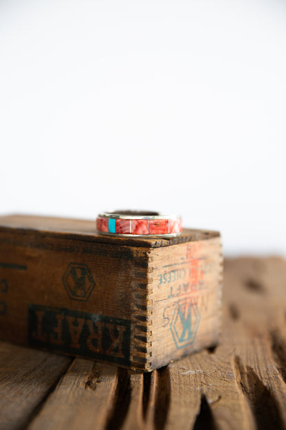 The Asherton | Vintage Red Spiny and Turquoise Inlay Cuff