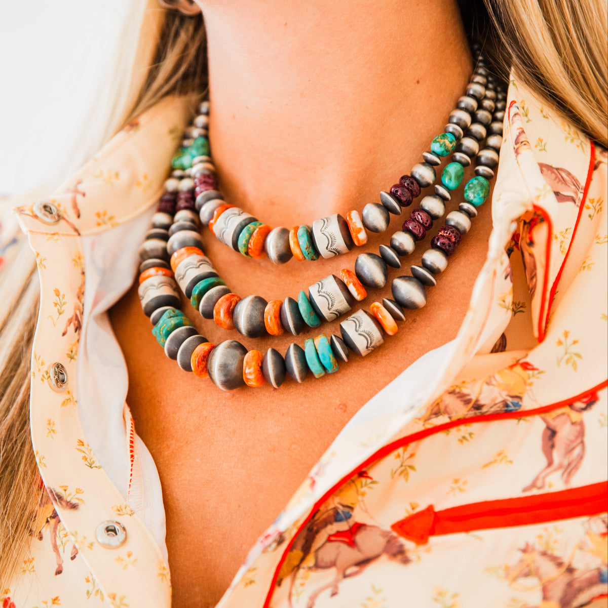 The Eclectic | 3 Strand Multi Stone Pearl Necklace by Rose Martin