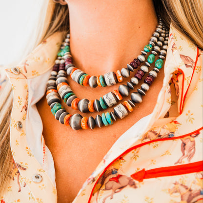 The Eclectic | 3 Strand Multi Stone Pearl Necklace by Rose Martin