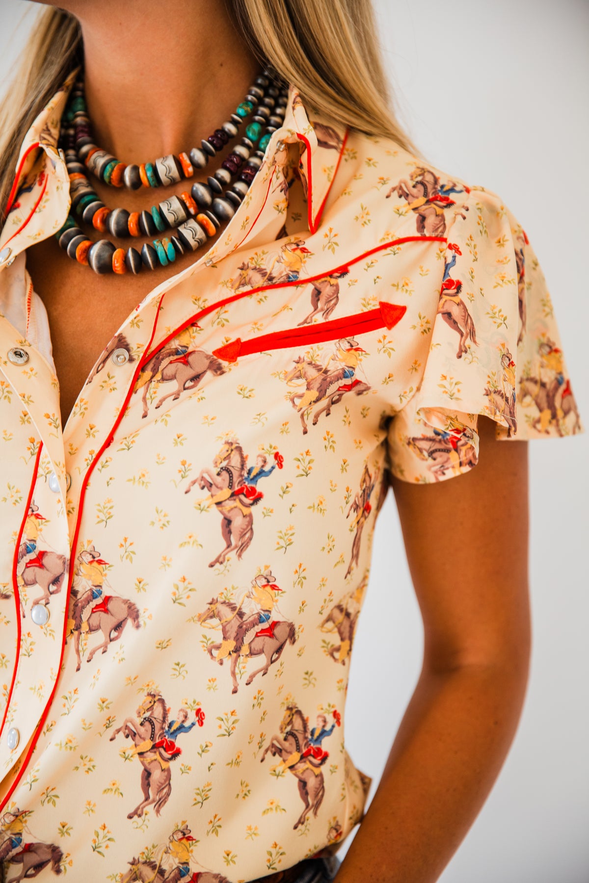 The Della | Yellow Floral Horse Pearl Snap