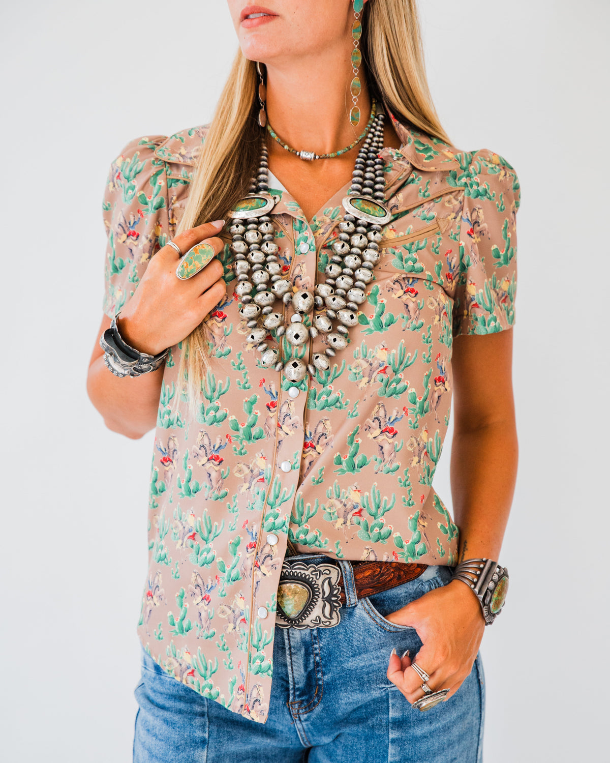 The Dayton | Western Print Pearl Snap Top