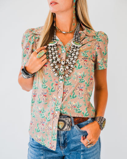 The Dayton | Western Print Pearl Snap Top