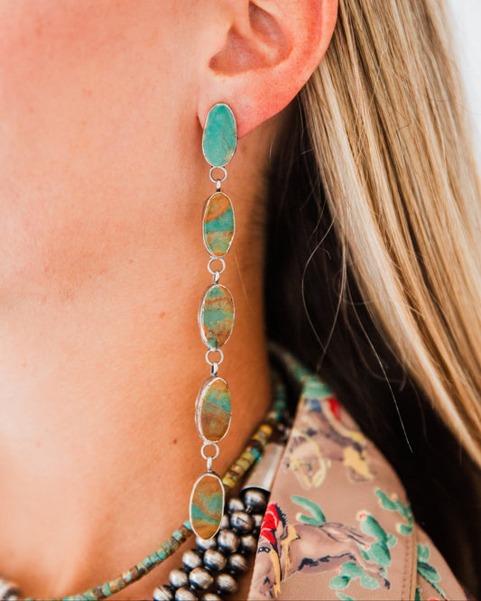 The Gypsy’s | 5 Stone Dangle Turquoise Earrings by Jaqueline Silver