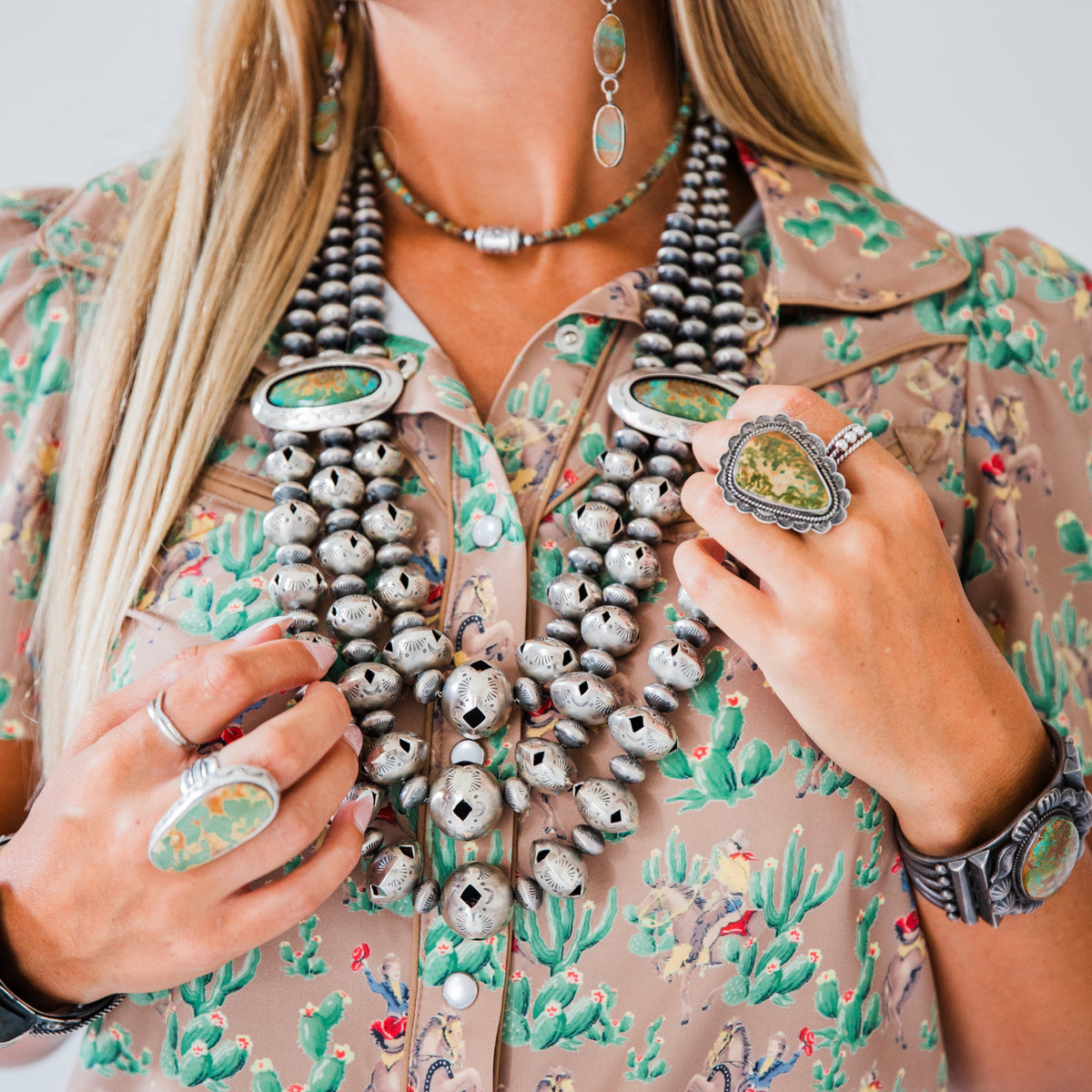 The Extra | Triple Strand Shadow Box Navajo Pearl & Earring Set by Lyanne Goodluck