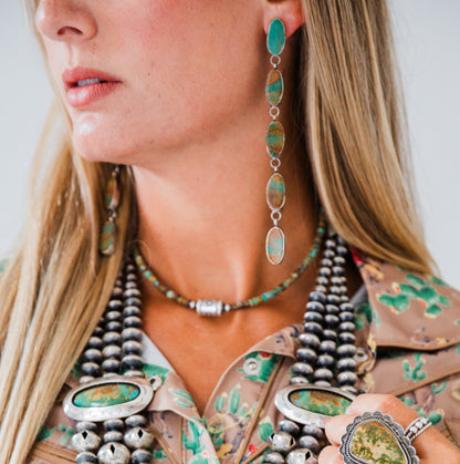 The Gypsy’s | 5 Stone Dangle Turquoise Earrings by Jaqueline Silver