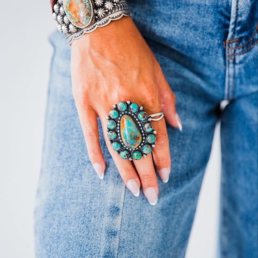 The Fiona | Adjustable Old Pawn Turquoise Cluster Ring