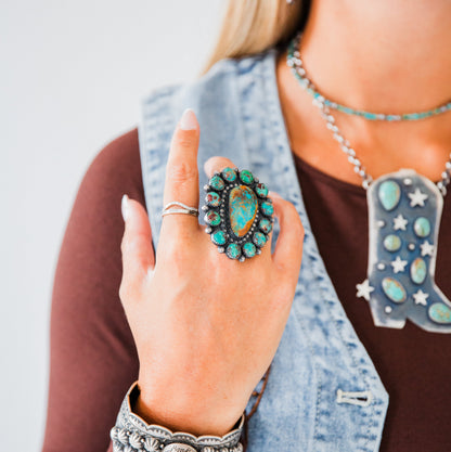 The Fiona | Adjustable Old Pawn Turquoise Cluster Ring