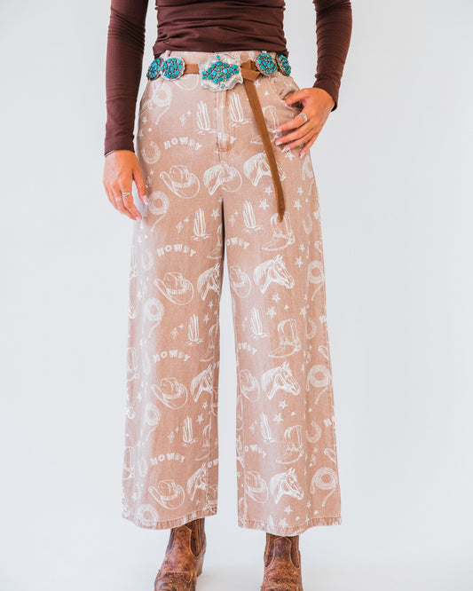 The Dupont's | Western Print Wide Leg Pants