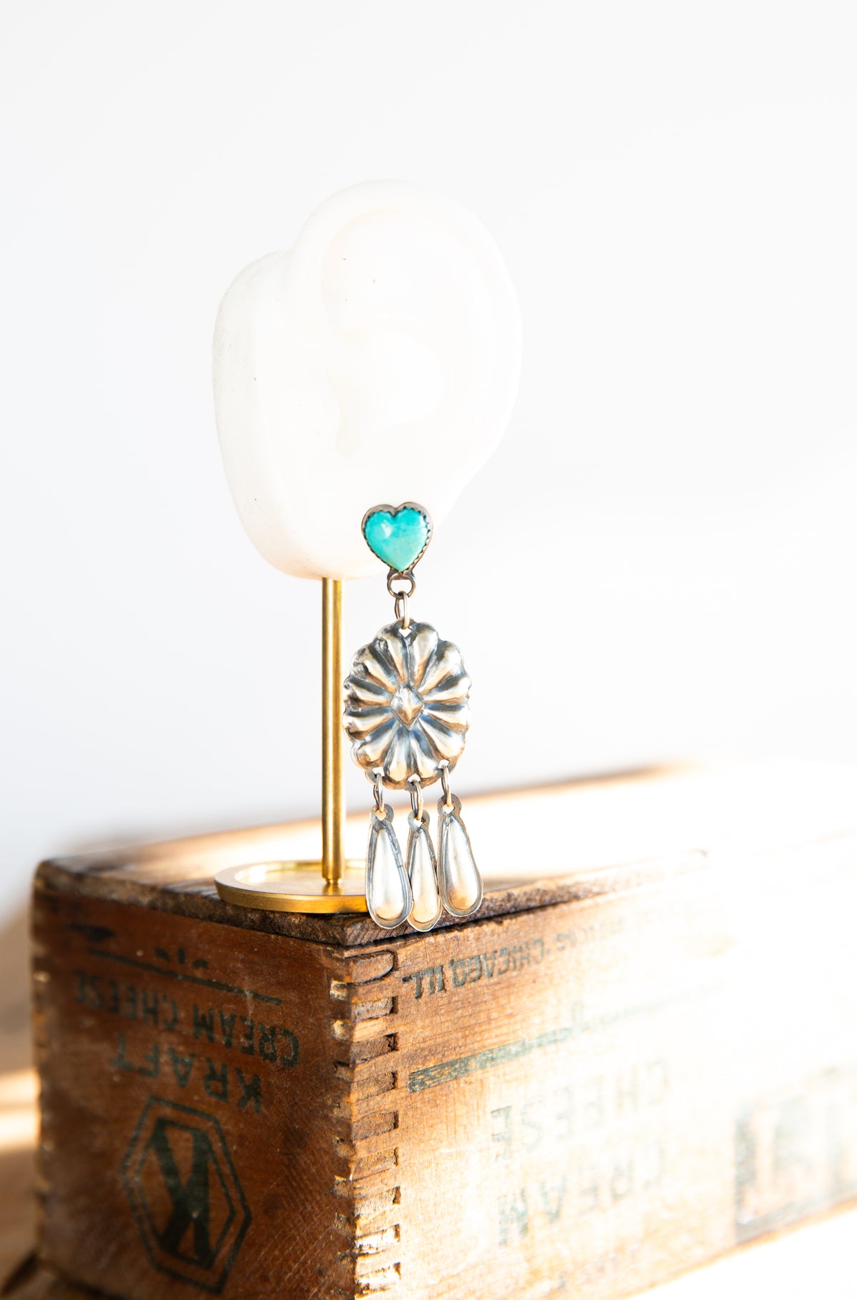 The Mendota’s | Turquoise Heart And Concho Dangle Earrings by L. Yazzie