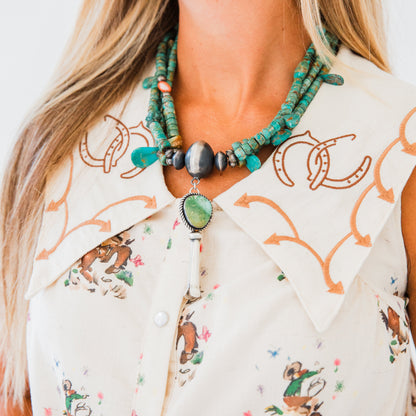 The Kressida | Western Print & Embroidered Pearl Snap Dress