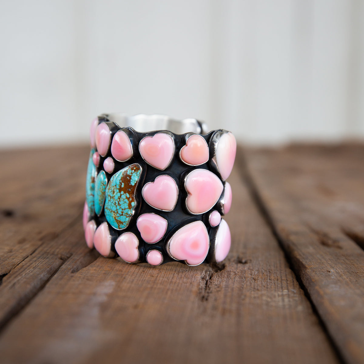 The Laguna | Pink Conch Heart and Turquoise Butterfly Cuff by Russell Sam