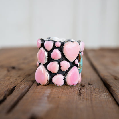 The Laguna | Pink Conch Heart and Turquoise Butterfly Cuff by Russell Sam