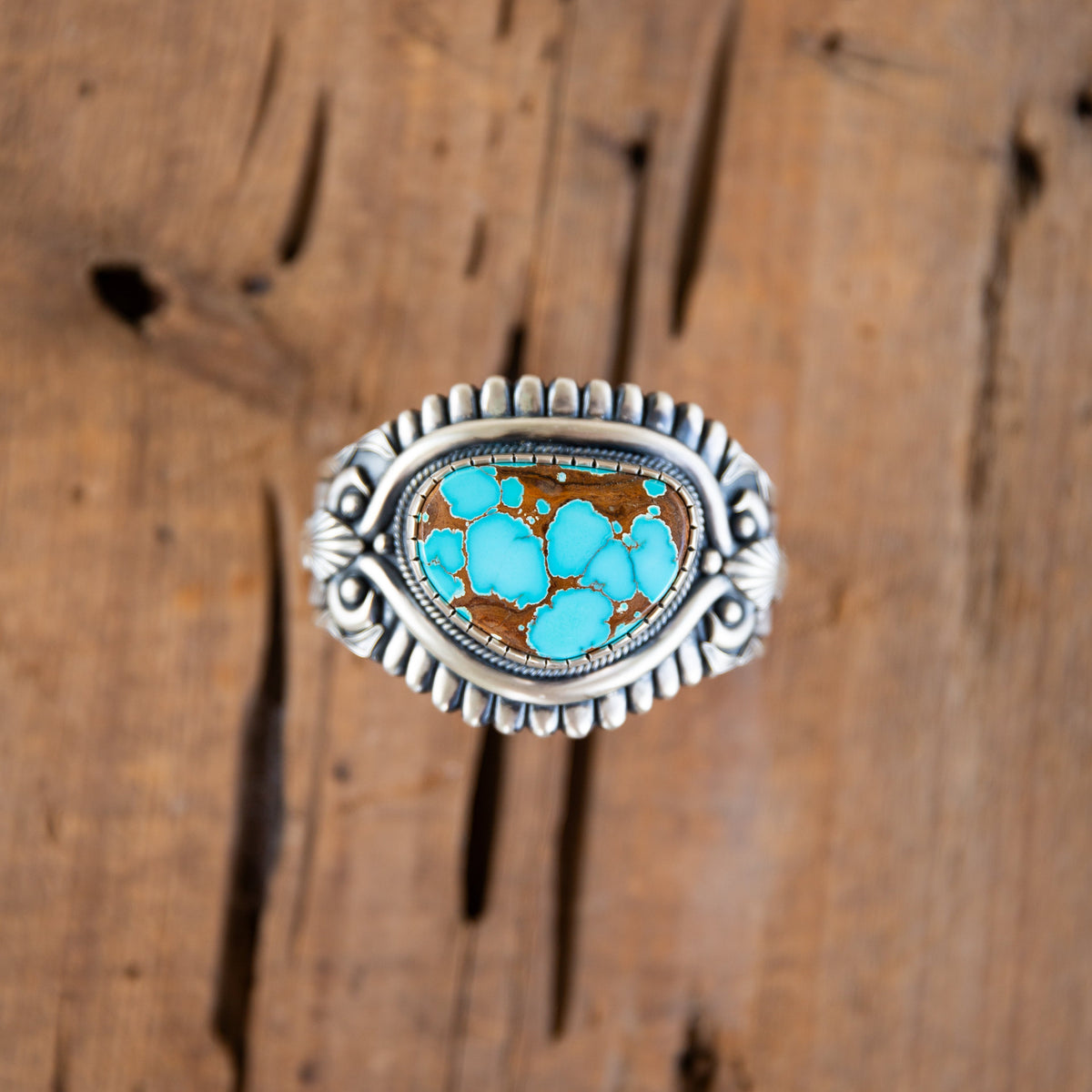The Macho | Blue Royston Turquoise Ingot Silver Cuff by Derrick Gordon