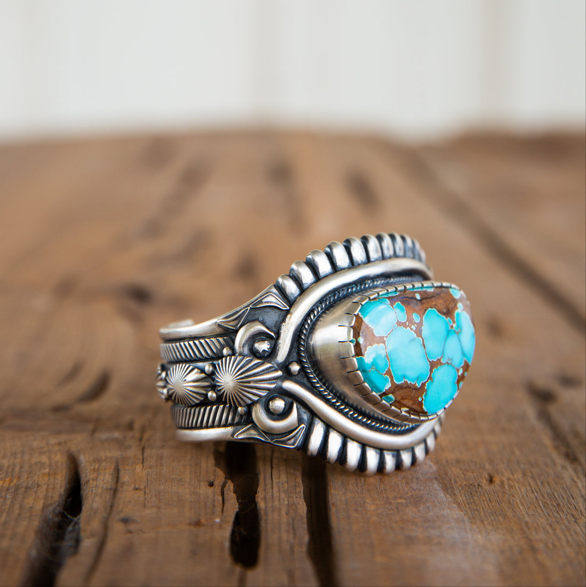 The Macho | Blue Royston Turquoise Ingot Silver Cuff by Derrick Gordon