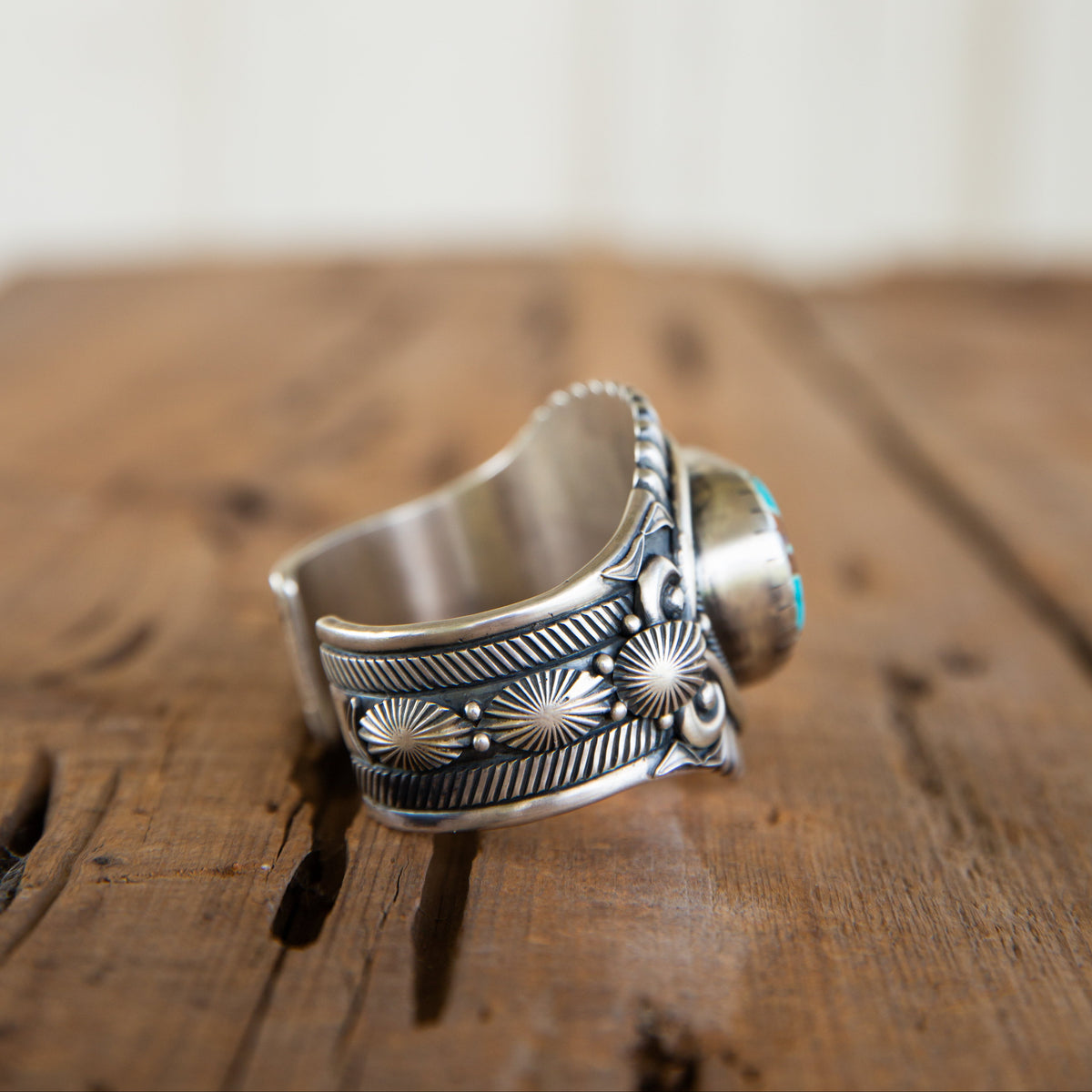 The Macho | Blue Royston Turquoise Ingot Silver Cuff by Derrick Gordon