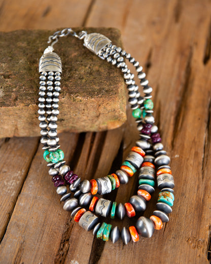The Eclectic | 3 Strand Multi Stone Pearl Necklace by Rose Martin