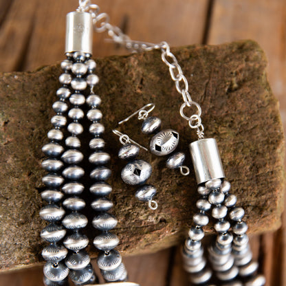 The Extra | Triple Strand Shadow Box Navajo Pearl & Earring Set by Lyanne Goodluck