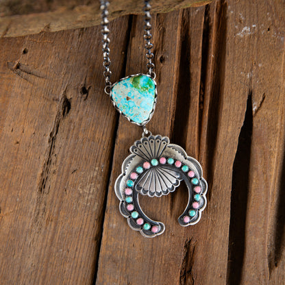The Elva | Turquoise and Pink Conch Naja Necklace by Charles Johnson