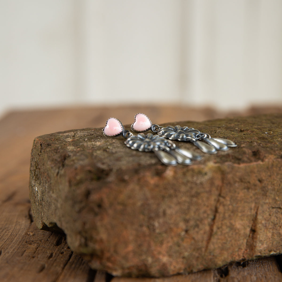The Dixon’s | Pink Conch Heart Dangle Earrings by T. Yazzie