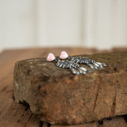 The Dixon’s | Pink Conch Heart Dangle Earrings by T. Yazzie