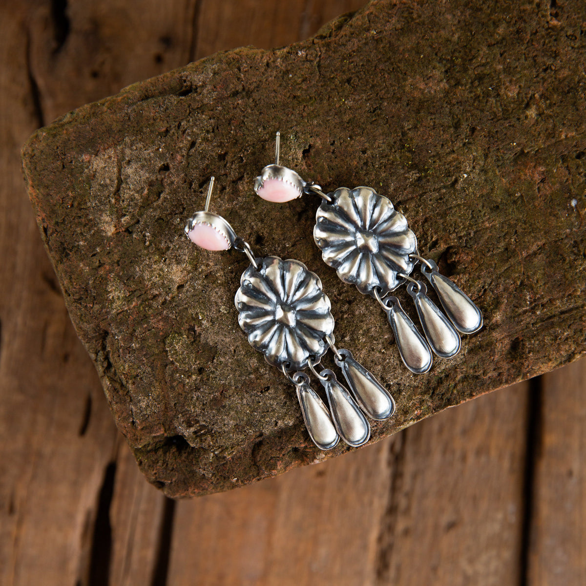 The Dixon’s | Pink Conch Heart Dangle Earrings by T. Yazzie