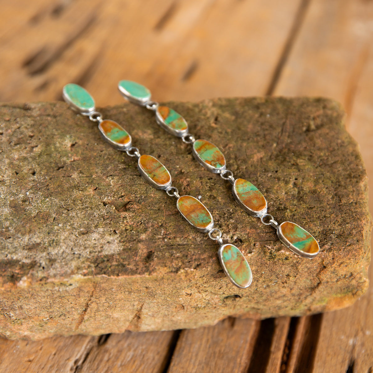 The Gypsy’s | 5 Stone Dangle Turquoise Earrings by Jaqueline Silver