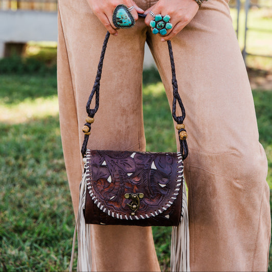 The Rambler | Chocolate Brown Tooled Leather Purse by Juan Antonio