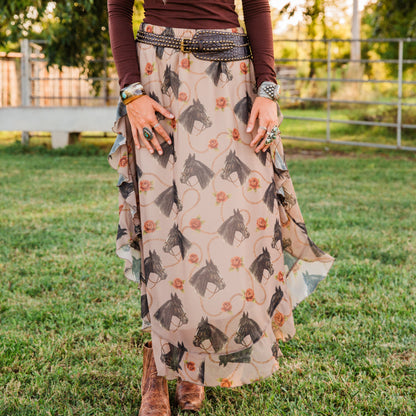 The Maykia | Horse Print Maxi Skirt by Tasha Polizzi
