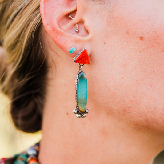 The Kenya's | Red Spiny & Tibetan Turquoise Earrings by Selena Warner