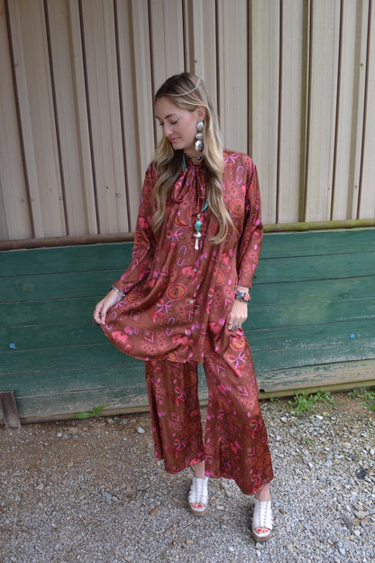 The Phoenix Hand Drawn Satin Set SIZE S/M